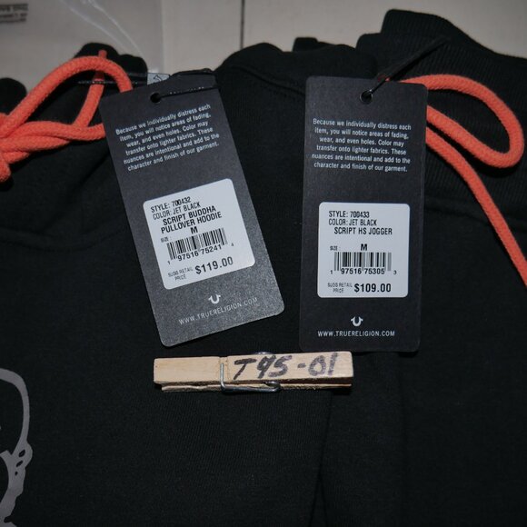 True Religion Mens 2 PC Sweatsuit Fleece Tracksuit Matching Hoodie Joggers NWT - Picture 15 of 15